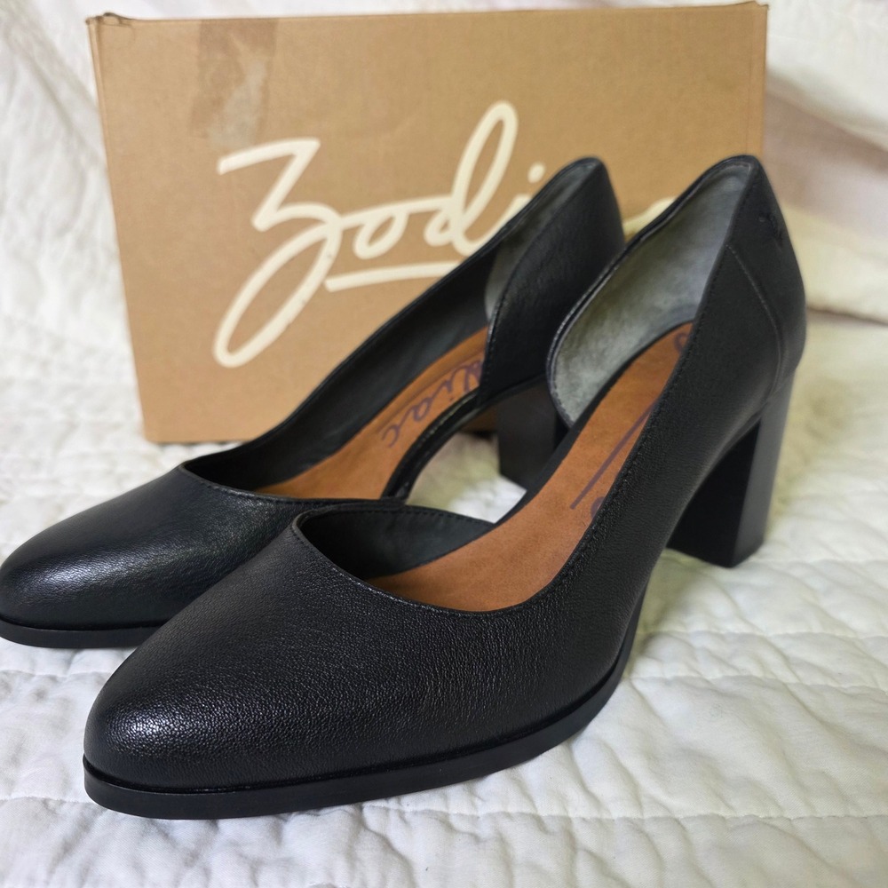 Zodiac Gracie Pumps Heels Black Leather D'Orsay Block Heel Women 6.5 New